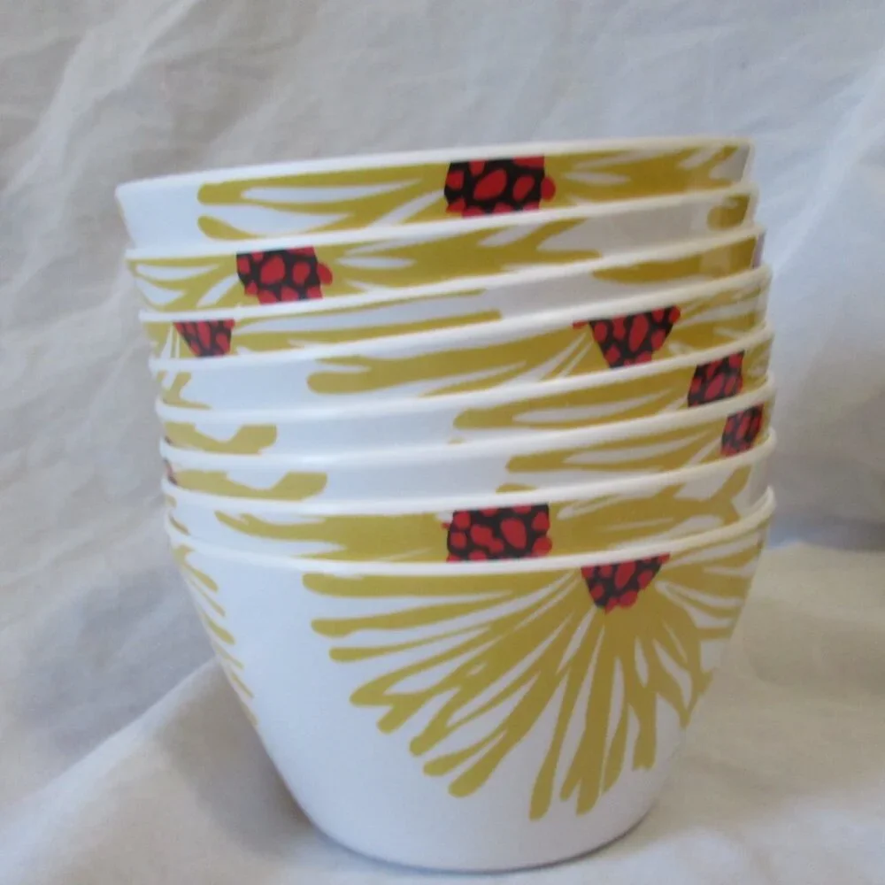 Crate & Barrel Melamine Daisy Cereal Bowl set of 8 Flower yellow NEW 382-542